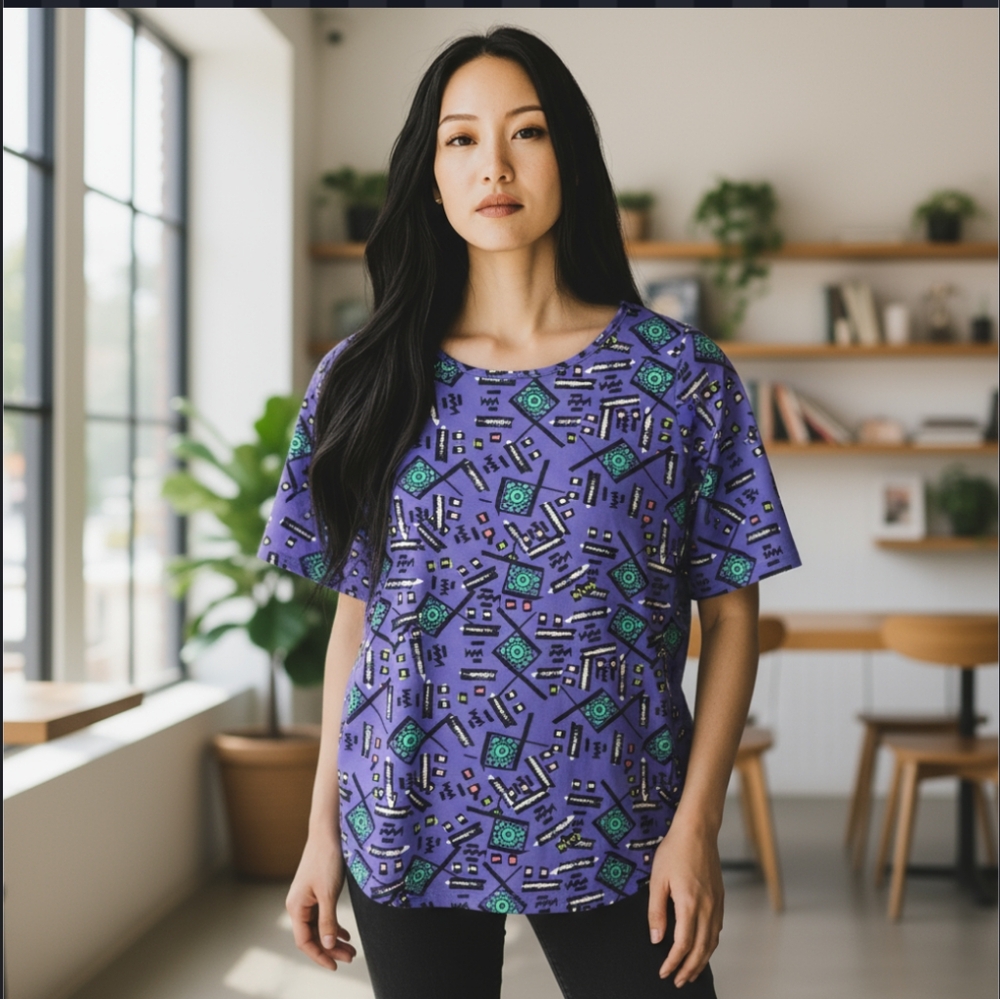 🦋 LuLaRue Geometric Patterned Purple T-Shirt Size Medium NWT